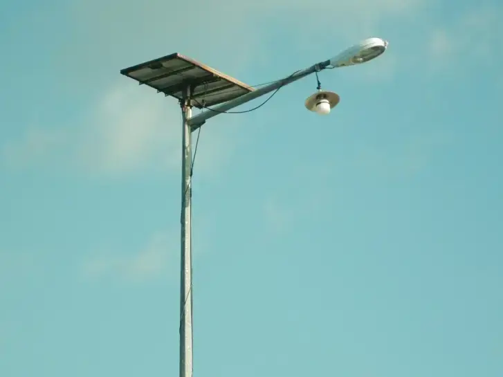 Solar Panel Street Light Against Blue Sky